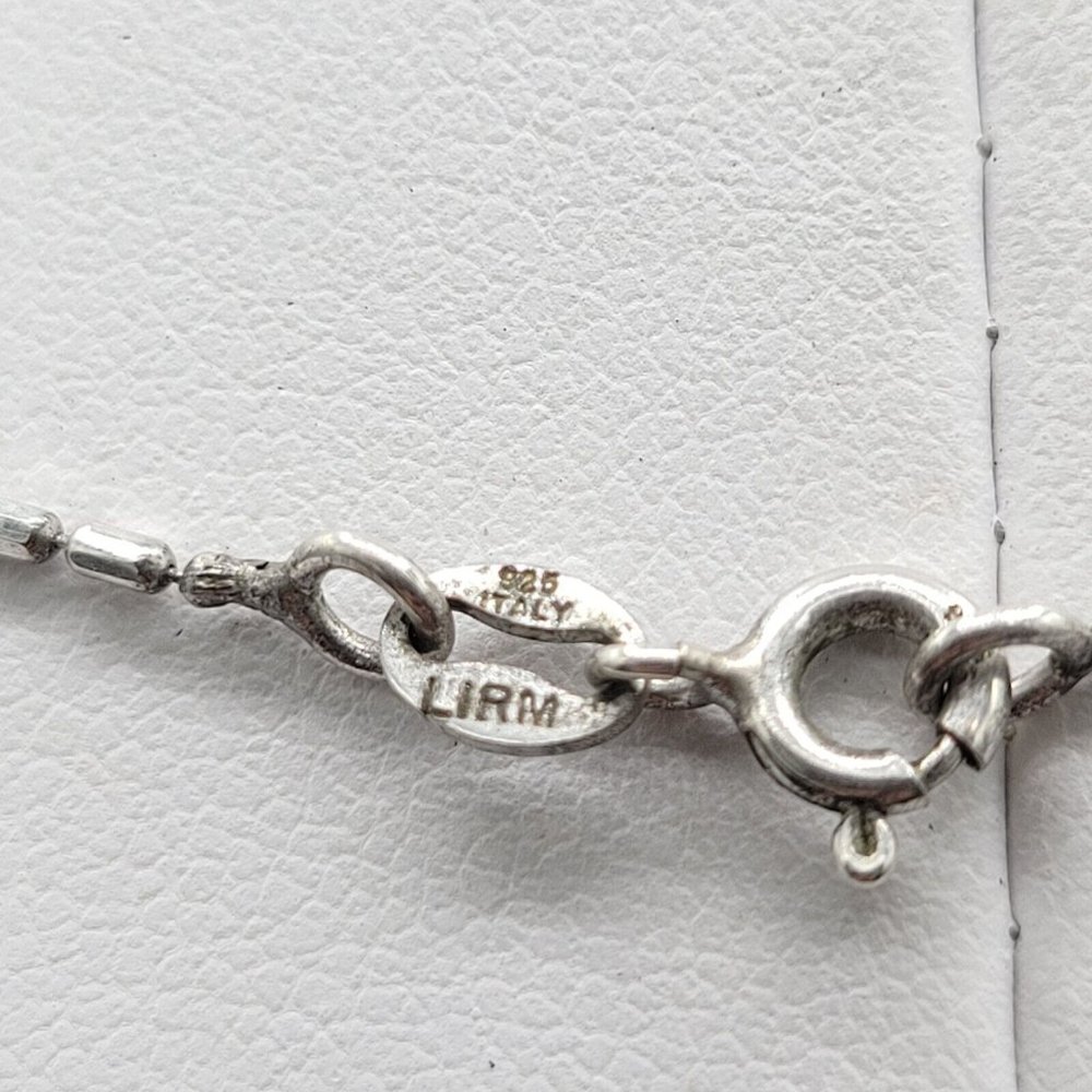 Lirm 925 Italy Signed Womens Silver Oval Ball Chain White Stone Pendant 19 in - Picture 7 of 9